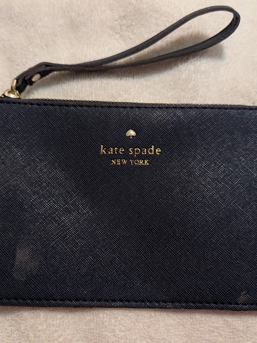 kate spade Navy Saffiano Leather Wristlet with Gold Logo